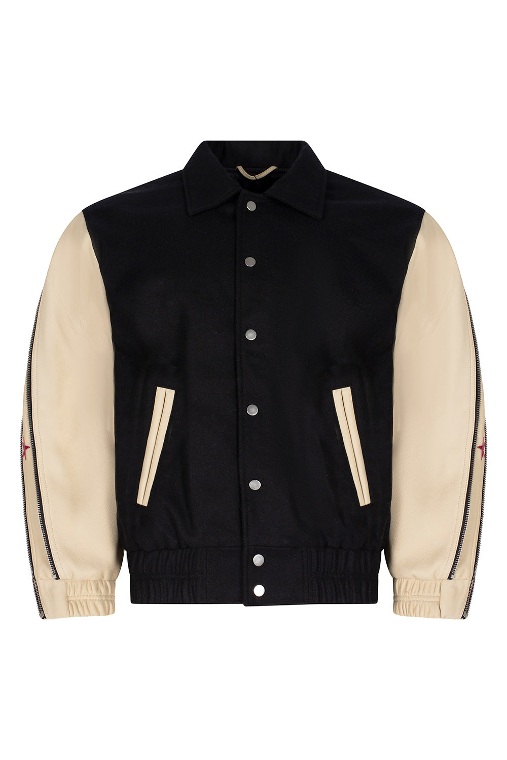 SUNSET RODEO LEATHER VARSITY JACKET-BLACK/CREAM